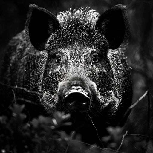 Wild boar in high-contrast black and white