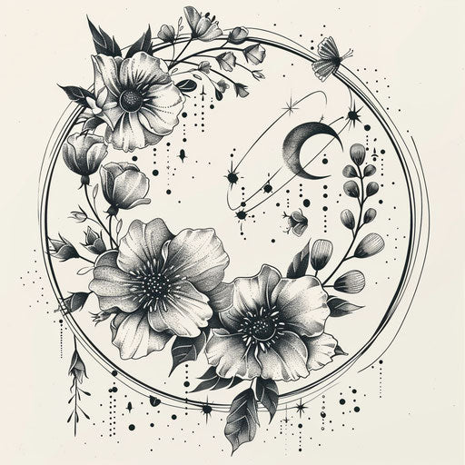 Floral Aries constellation tattoo sketch