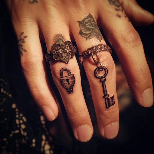 Wedding ring tattoo - Small lock and key