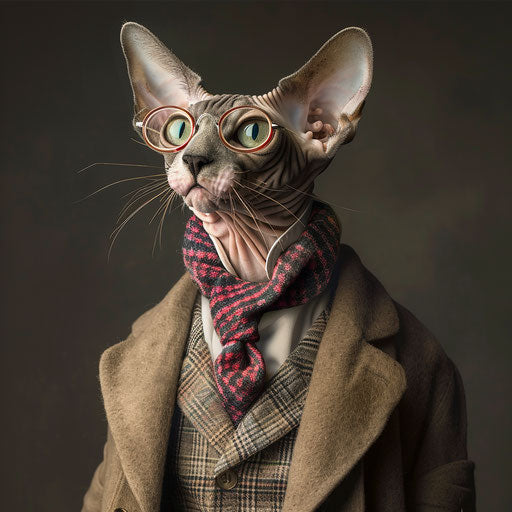 Cornish rex cat dressed as a man