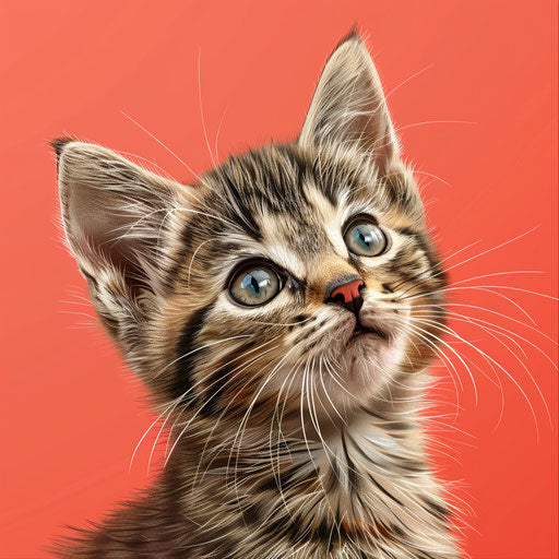 Cute cat clipart in realistic style on vibrant coral background
