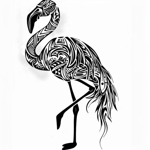 Polynesian style flamingo tattoo with tribal patterns