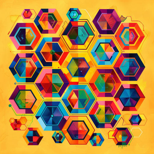 Vibrant and colorful flat tattoo sketch of hexagons forming a beehive pattern