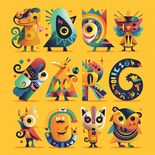 Whimsical characters logos with bright colors
