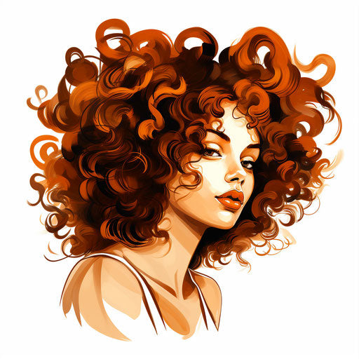 Curly hair illustration in the style of Chiaroscuro Art, on white background