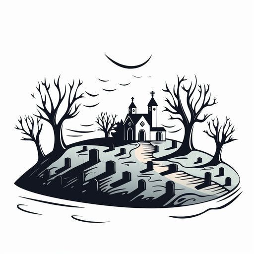 Graveyard clipart in Minimalist style, on white background