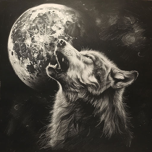 Realistic wolf howling at the moon