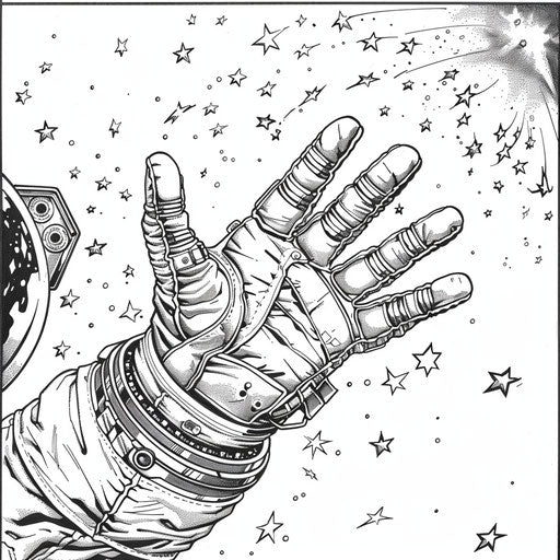 Astronaut glove touching a star