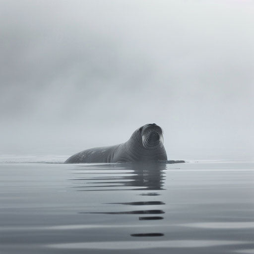 A seal navigating in the foggy waters of the early Arctic