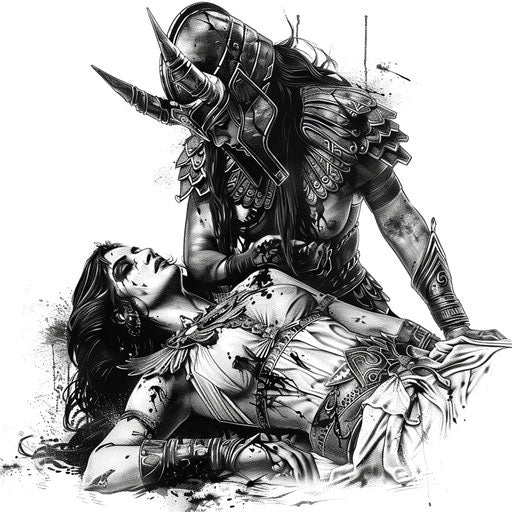 Cleopatra's death scene, gray tattoo on white