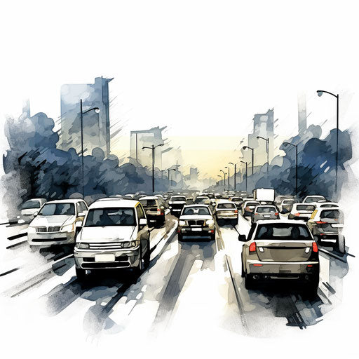 Traffic illustration in the style of Chiaroscuro Art, on a white background