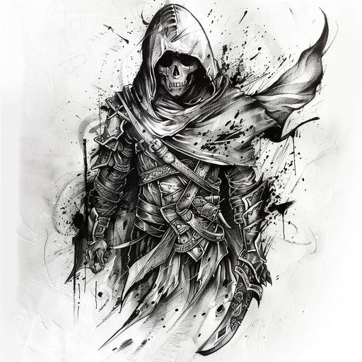 Historical warrior theme tattoo sketch of a reaper death seal