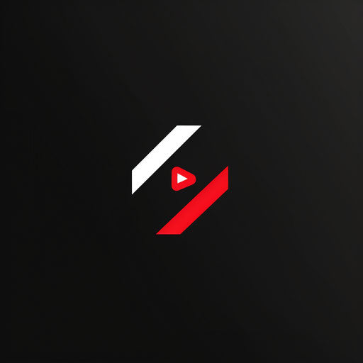 Modern logo for YouTuber with sleek design in red and white on black background