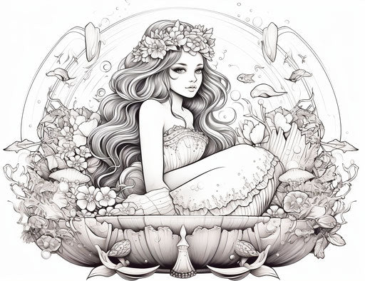 Mermaid sitting on top of the shell isolated illustration