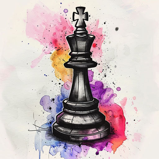 King chess piece tattoo with modern art black and colors