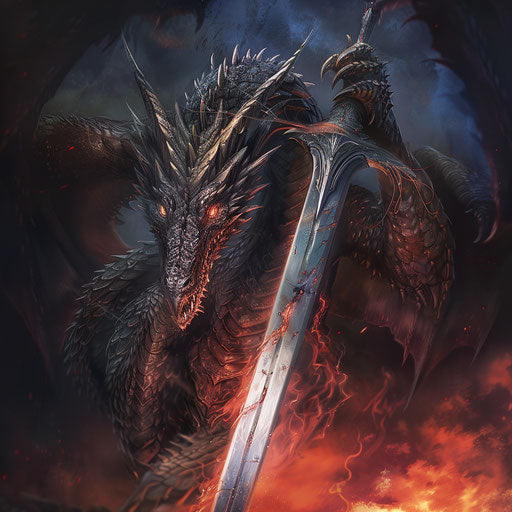 Fierce dragon wrapping around a sword