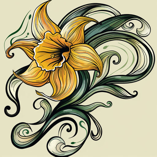 Dynamic sketch of swirling daffodil, March birth flower