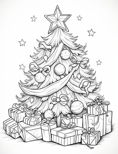 Christmas tree with gifts coloring pages