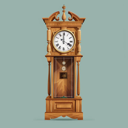 Realistic grandfather clock clipart with flat random color background