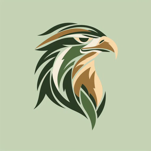 Nature-inspired eagle logo with organic shapes and earthy tones on light green background
