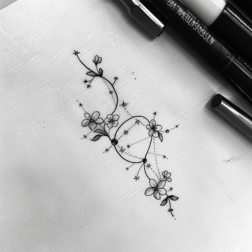 Botanical Virgo constellation tattoo sketch
