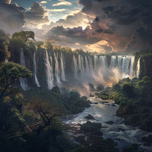 Iguazu Falls with deep shadows and dramatic scenery