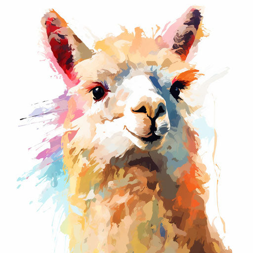 Alpaca clipart in the style of Impressionistic Art, on a white background