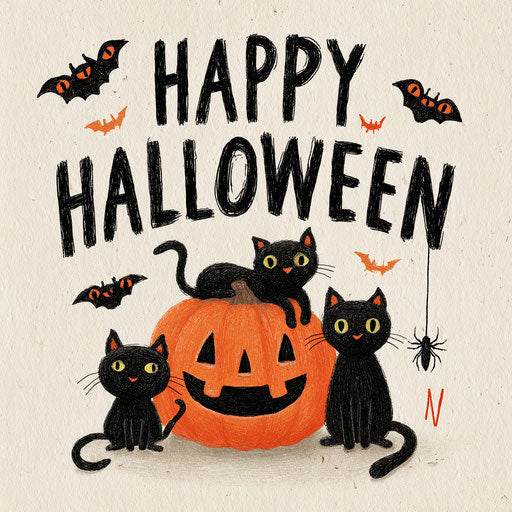 Happy Halloween with Cats and Bats