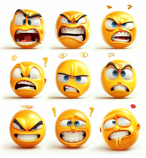 Strong expression with raw emotions and frequent yellow