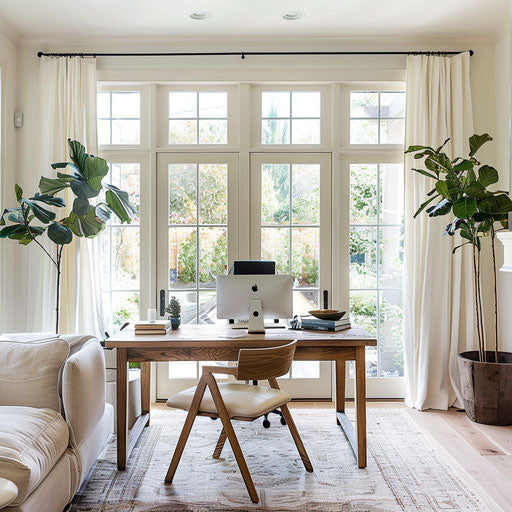 Bright home office with modern furniture and natural light