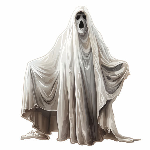 Realistic ghost drawing on flat white background