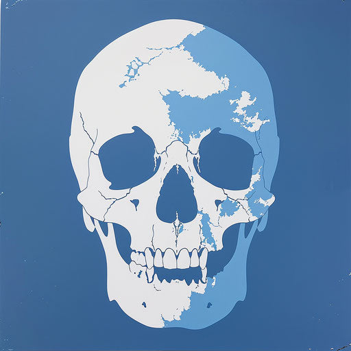 Blue skull with ohm symbol, interactive minimalist
