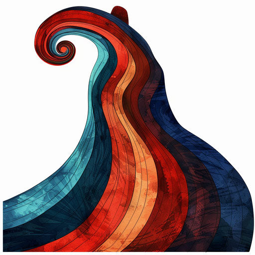 Heroic flat tattoo sketch of a superhero cape in a spiral, bold reds and blues, clipart design