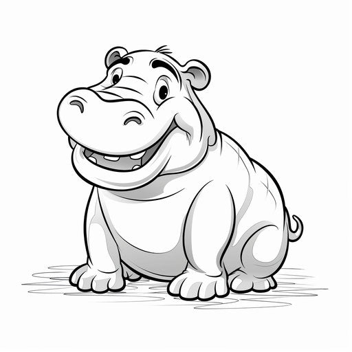Smiling hippopotamus in simplified line work