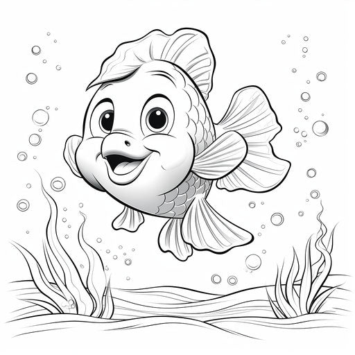 Fish in Water Coloring Pages, Strong Facial Expression Style