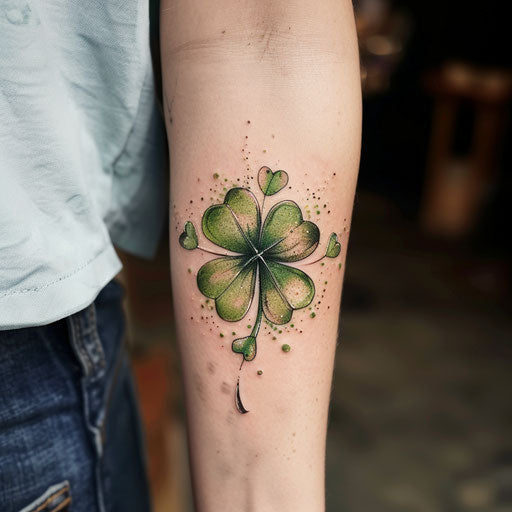 Flat tattoo sketch of vibrant green 4 leaf clover
