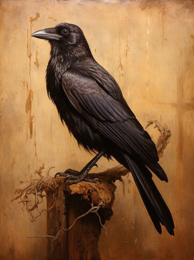 Backward crow, tattoo inspired, light purple and dark amber