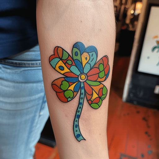 Whimsical flat tattoo sketch of a 4 leaf clover