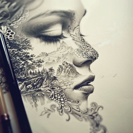 Surreal lace tattoo sketch