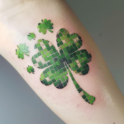 Modern shamrock tattoo with digital pixel art design in green