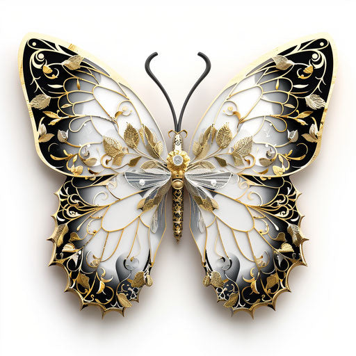 3D butterfly with gold leaf on white background