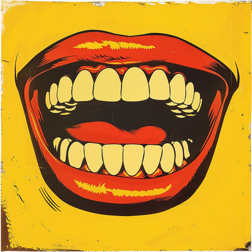 Laughing mouth icon, flickr style, art deco, yellow