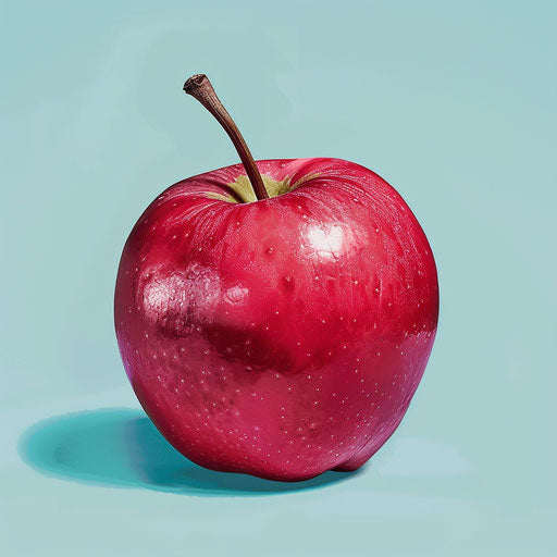 Realistic red apple clipart on teal flat background