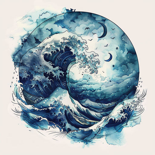 Serene storm in blue watercolor and calm