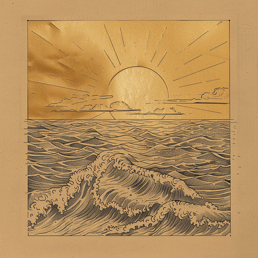 Golden sunset behind the tattoo sketch