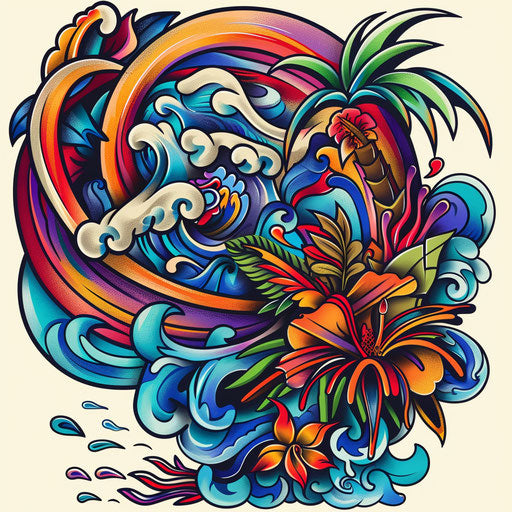 Exotic flat tattoo sketch of a tropical storm
