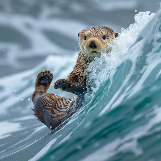 Sea otter balancing on wave, crucial role in marine