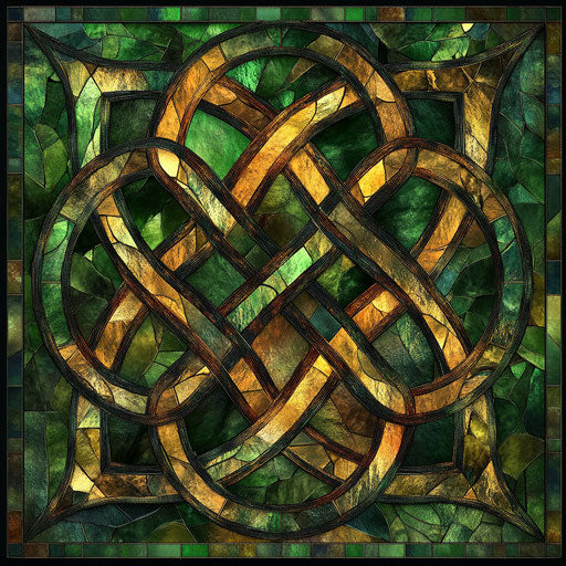 Celtic knot in green and brown with stained glass effect