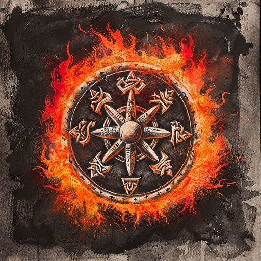 Fiery Viking compass tattoo sketch