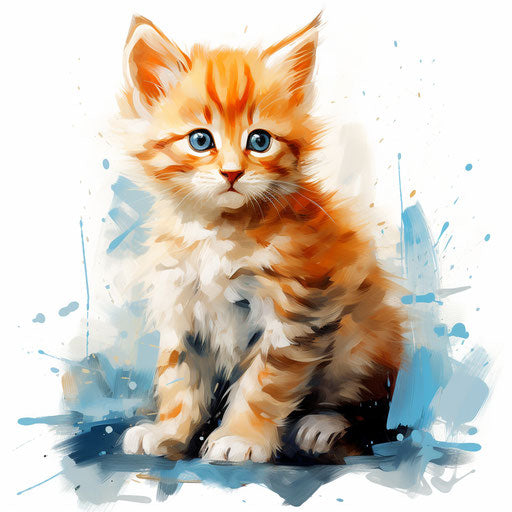 Kitten clipart in the style of Oil painting, on a white background